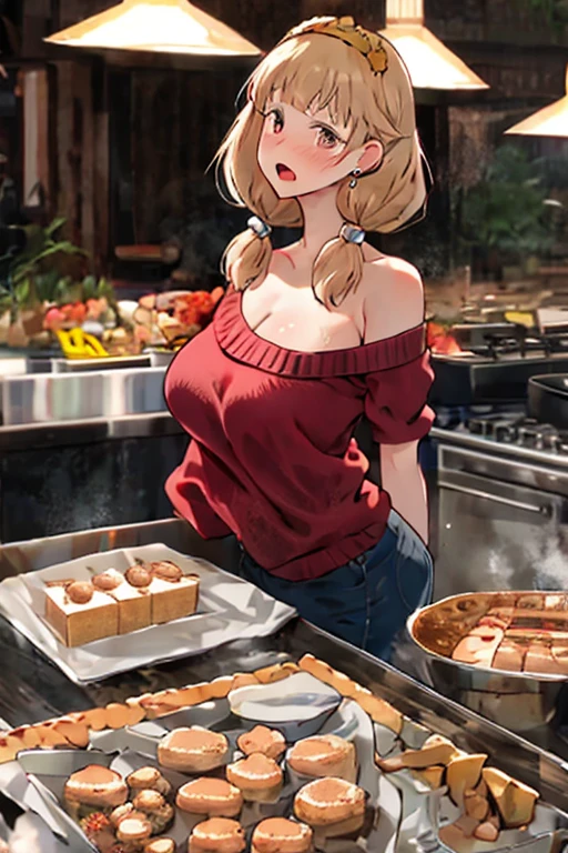 (dynamic angle:1.3, front view:1.1, breast focus:1.3, from above:1.1), (dynamic posing:1.2, sexy posing:1.2), (seductive smiling:1.3), ((holding Pasta on a plate,Taking the pasta out of the pan, worried about the outcome:1.2)),highest quality、(real、photorealistic:1.4),(ultra high resolution, 8K RAW photo, clear focus), best qualtiy, natural lighting, field depth, (Bright pupils, detailed beautiful eyes, high detailed face), Red lip, (tight focus:1.2), a girl 22yo old, Wearing a pastry chef uniform:1.3 , Thicc, thin breast, long hair, blue eyes,garter stocking, cleavage:1.2, midriff, black shorts, black thighhighs, thigh strap, pretty girl, (highly detailed beautiful face and eyes,firm breasts),real skin,((black,hair,long pony tail hair)),thin pubic hair,cute,lovely, detailed eyes,(double breasted:1.0,under bust:1.0),(with sparkling eyes and a contagious smile),open mouth, Looking at Viewer,A scene of make cooking Carbonara Pasta  in the kitchen
