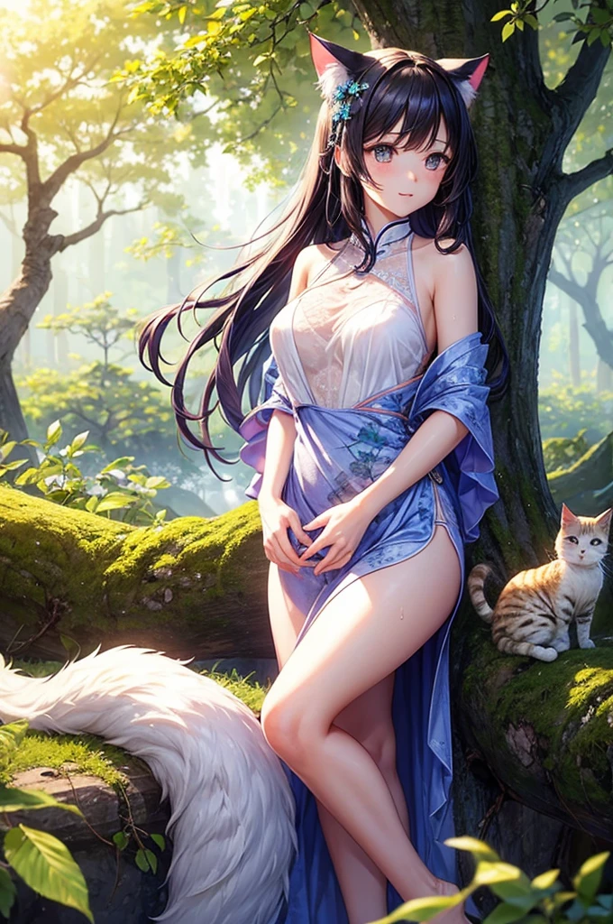 1girl, she has been surviving in the jungle since childhood, Super Cute, Tanned skin, Perfect body, Medium Large Breast, Glossy lips, ( wearing A bundle of grass and leaves tied together　as bottom and top), getting down on all fours, she get excited about a man she meet foi the first time, Posture of seduction, drooling 1girl, she has been surviving in the jungle since childhood, Super Cute, Tanned skin, Perfect body, Medium Large Breast, Glossy lips, ( wearing A bundle of leaves tied together　as her dress, leaves only:1.5), (hanging on ivy:1.6), dynamic angle, dynamic pose, (cradling a wolf:1.6)