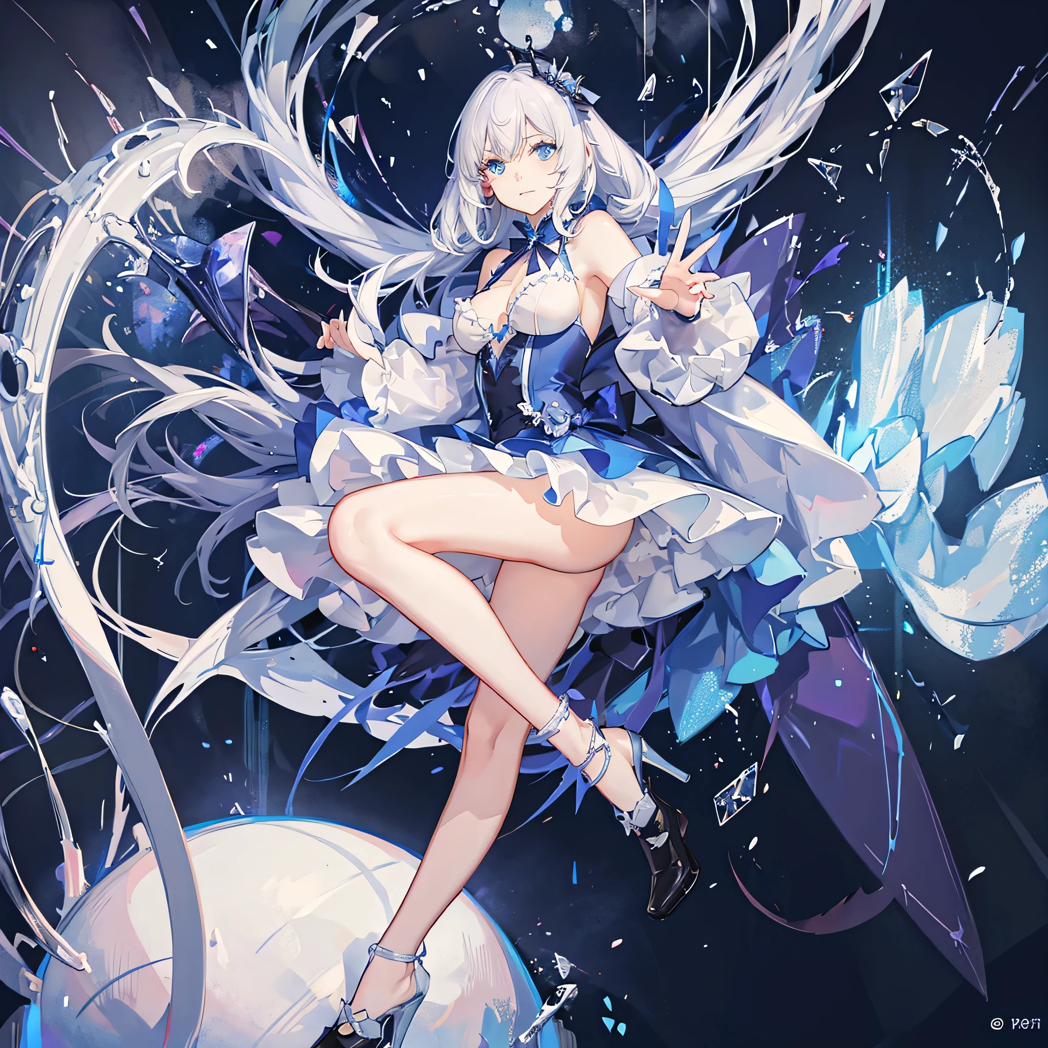 ((masterpiece, best quality)),Idol singer,Royal sister,sunglasses,Pure white background,Detailed face,Smile,whole body,Perfect body proportions,Glowing milky white eyes,sexly,Tattoo,extremely beautiful,transparent,High heel,Fishnet stockings,Star decoration,