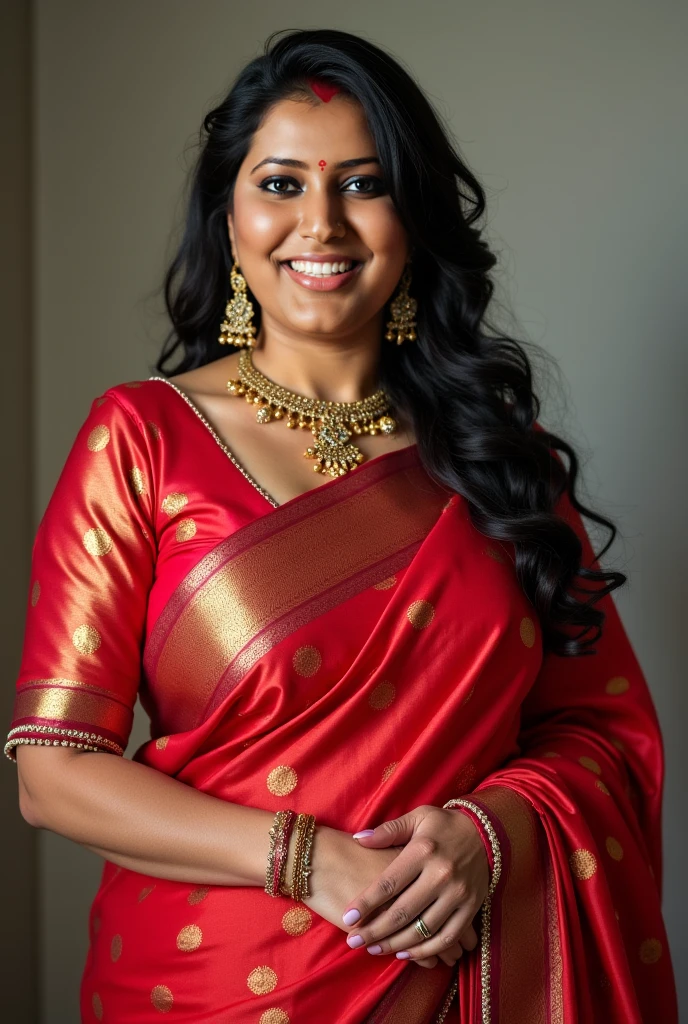 Chubby indian mid age lady pose wearing hot saree