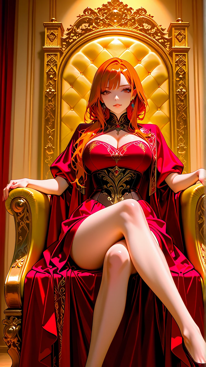 Garota Ruiva de anime em vestido lonho vermelho e corset pink, saia, , corpo bonito, seios grandes, com as hands on chest, hands on chest, Garota sexy, red hair with braid, mechas de cabelo laterais, mechas de cabelo na lateral do rosto, beautiful lighting, sombras suaves, olhos azuis, pernas bonitas, hair with braid, estilo anime, Ranma Chan, Autora Rumiko Takahashi, Baseado em obra de Rumiko Takahashi, Anime Ranma 1/ 2, decote sexy, quadril robusto, corpo inteiro, corpo inteiro, busto grande, garota jovem com corpo belo e bonito, sandals on his feet, garota 16 anosbaixa estatura, vestindo vestido vermelho chines e corset pink, garota anime, estilo anime, beautiful feet in sandals, 45° viewing angle, ao ar livre, red hair braid, grande , peito grande