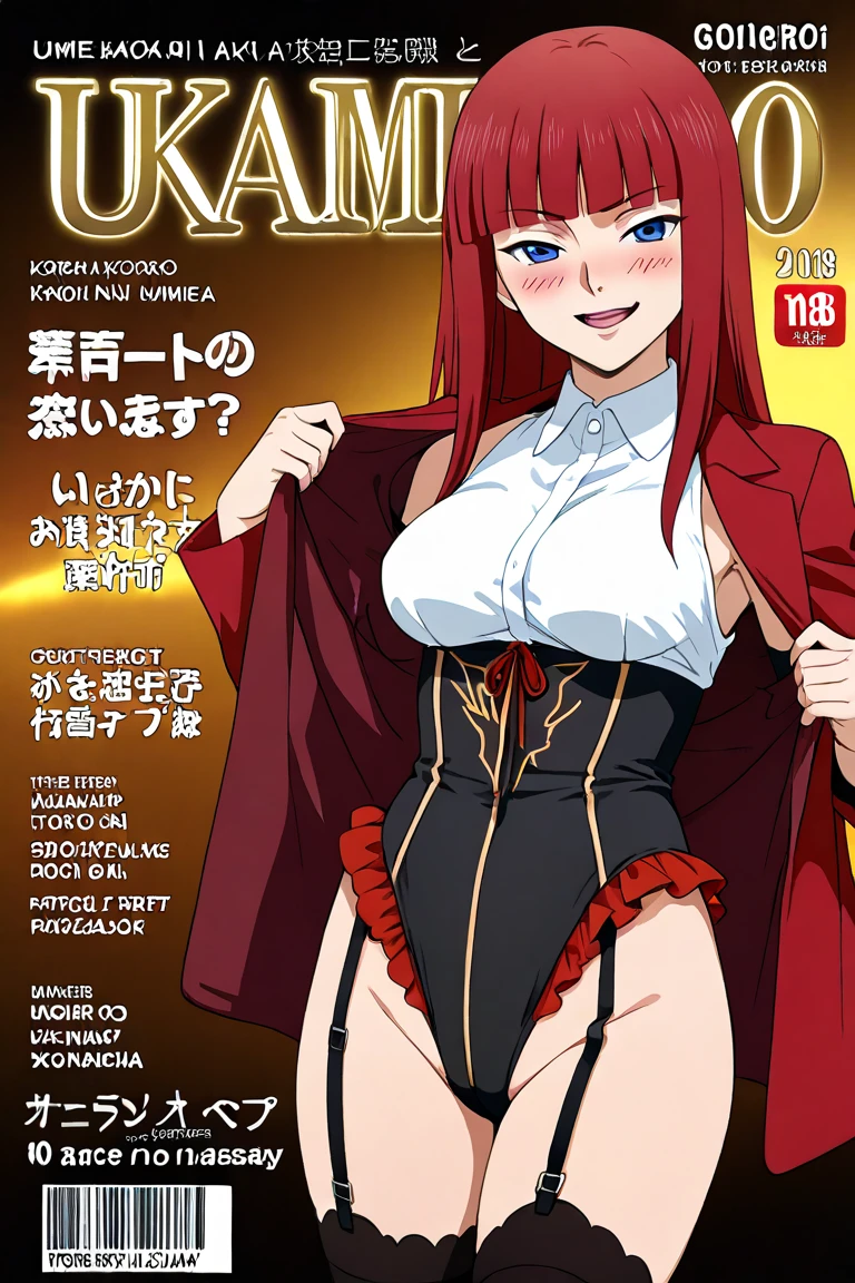 1girl, backless outfit, milf, mature 35 year old women, breasts, earrings, elbow gloves, gloves, high heels, jewelry, large breasts, lips, long hair, multicolored hair, navel, red hair, shadow, sideboob,  background, solo, stomach, tan, turtleneck, two-tone hair, very long hair, virgin destroyer sweater, white background, yellow eyes, soft toned belly, wide hips, curvy, voluptuous, nsfw