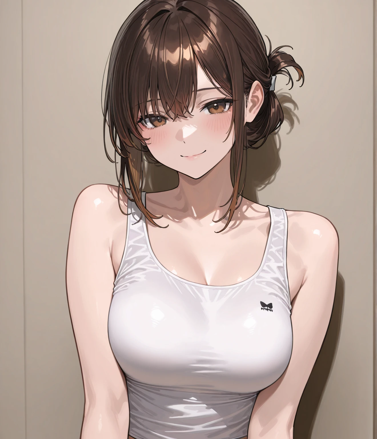nsfw:1.5,16K、masterpiece、High resolution、((18-year-old female))、Very large breasts:1.5、long nipples:1.1、Nipple protrusions、(((thin, A skin-tight white sports bra))、((白くthinスポーツレギンス))、Captivating look、smile、((Please put your hands on your hips))、Angle from below、((Upper body close-up))