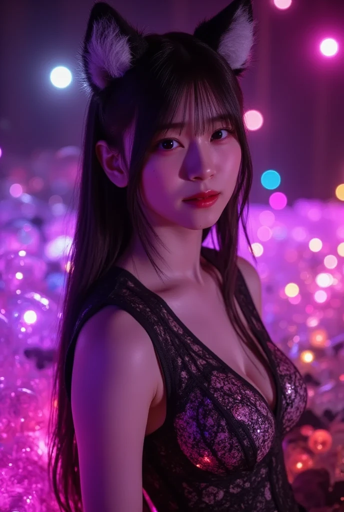 Goth woman walking through a cemetery 、8k、Photorealistic、Beautiful woman、Sexy clothes、Put in red、
smile, Large Breasts,