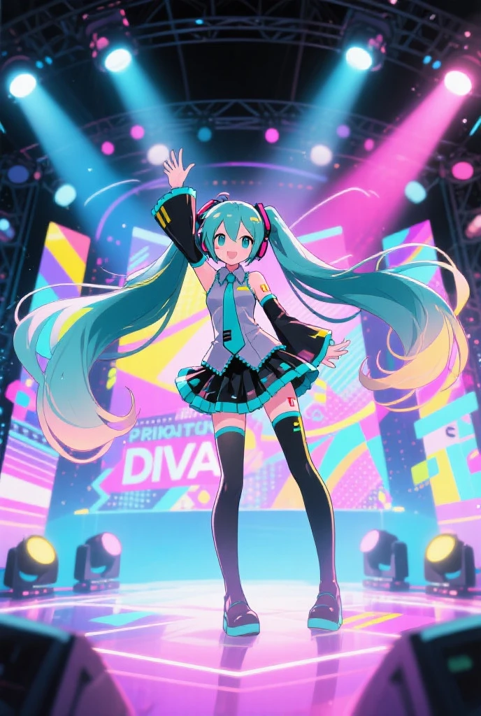 ((Emphasis on the use of CG))、((Emphasis on the shape and three-dimensionality of Hatsune Miku on the beautiful white stage: 1.2))、((Overwhelming performances on stage and flurries of confetti、Emphasis on vivid realism of Hatsune Miku on the live stage: 1.2))、((「3ds Max」Emphasis on the use of software: 1.2))、((「tyFlow」Emphasis on the use of various plugins such as: 1.2))、((To achieve beautiful visual expression、3ds MaxでライブステージのRealな表現やエフェクトを重視: 1.2))、((3ds MaxでライブステージのRealな表現やエフェクトを重視: 1.2))、((人間のcolor気や感情表現を重視、(((Emphasis on Hatsune Miku standing on a white stage: 1.4)))、Delicate depictions of landscapes: 1.2))、((Emphasis on CG animation:1.2))、((Emphasis on excellent expressiveness to portray Hatsune Miku's natural environment on stage:1.2))、((Emphasis on live depth:1.2))、((texture、size、color、Shadow and Light))、color収差、Depth of written boundary、Soft Lighting、masterpiece、Highest quality、complicated、Tone Map、Very detailed、Art Station、Concept Art、Smooth、Sharp Focus、Dramatic lighting、Very detailedなアートワーク、Cinematic、surrealistic painting、Art Stationでトレンド、8k、Incredible Shadows、Real、(Very detailedな背景:1.0)、((Emphasis on overwhelmingly brilliant live performances:1.4))、((ライブステージでマイクを持って歌う女の子のVery detailedなポートレートの重視:1.4))、((ネオンとササイバーpunkな背景:1.4)、((サイバーpunkな髪:1.4)、 ((Ankle-length twin tails: 1.4)、((Black headset: 1.4)、((Costume: Sleeveless collared top with tie: 1.4)、((Low heel thigh high boots and mini skirt: 1.4)、((Black base and blue-green light sign: 1.4)、((On the upper left arm「01」Red tattoo: 1.4)、細かく照らされた青緑colorの目と目立つ瞳孔、smile、punk、サイバーpunk、Backlight