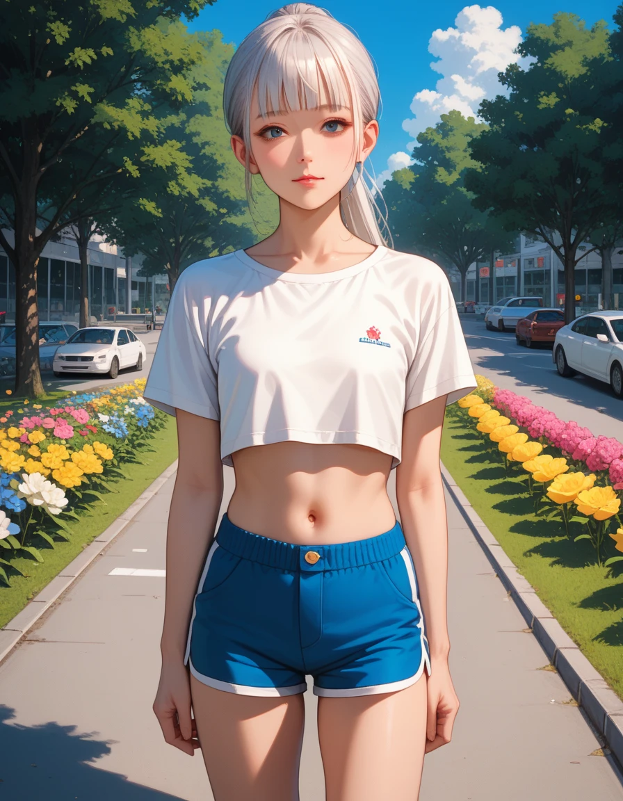nsfw,((perfect anatomy:1.5,realistic,:1.3,RAW Photography:1.3,masterpiece、highest quality、Ultra - High resolution、High resolution、Highly detailed CG、8K)),cowboy shot,1 female,solo,20 year old beauty,(beautiful detailed face and eyes,big and gorgeous eyes),light green eyes,tears,(blonde hair,ponytail hair,long hair,bangs),(medium breasts,slender body,small head,skinny, gleaming skin,oily skin,shiny skin),walk,((light green T-shirt,Oversized T-shirt,short sleeve、white panties、love juice、black _thighhighs,))、on street,bustling street、Tokyo、