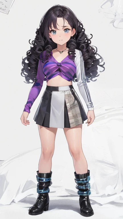 Need,tmasterpiece, Stand up,Short to medium black hair,Kizi, By bangs, V-face,Girly breasts, greybackground,Light purple skirt, parted lip, simplebackground, V 臂,Shiny skin,Redlip,Perfect abs,nabel,Peach buttocks
