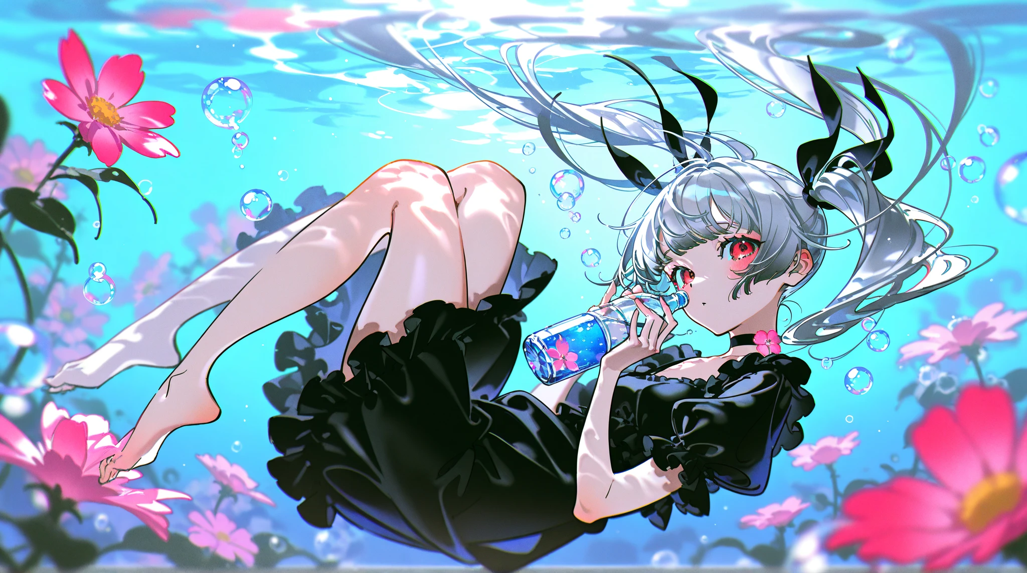 Little loli with white hair and red pupils。White stockings on her legs,without wearing shoes, 。。delicate leg。No bra wearing,,Reveals small ,Expose ,Small and delicate feet。There is a large amount of white fluid at the base of the thigh。open open mouth,Stick out her tongue,Bare belly and shoulders。,The little loli's neck was gently strangled by black tentacles,Little Lori is wearing only panties and bra, on,There is a large amount of white liquid on the lower body。Little Lori raised her hands above her head。The wrists are tightly tied together by black tentacles,Can't move,Expose the armpits,Raise your legs,Show me the soles of your feet completely,There is a white liquid on the soles of the feet。The upper and lower legs were completely shown to me。The soles of my feet are completely shown to me。Little loli has white liquid on her tongue。There is a white liquid under the armpits。Black tentacles wrapped around little Lori's body。Black tentacles wrapped around little Lori's waist。Black tentacles wrapped around little Lori's feet and legs。Black tentacles wrapped around little Lori's hand。Little Lori is in a place where black tentacles are everywhere。Little Lori has a black thigh wrapped around it。Little Loli has a black tentacle wrapped around her calf。Little Loli has a black tentacle wrapped around her ankles。Little Lori lies on a black tentacled monster。The black tentacles all came out of him。