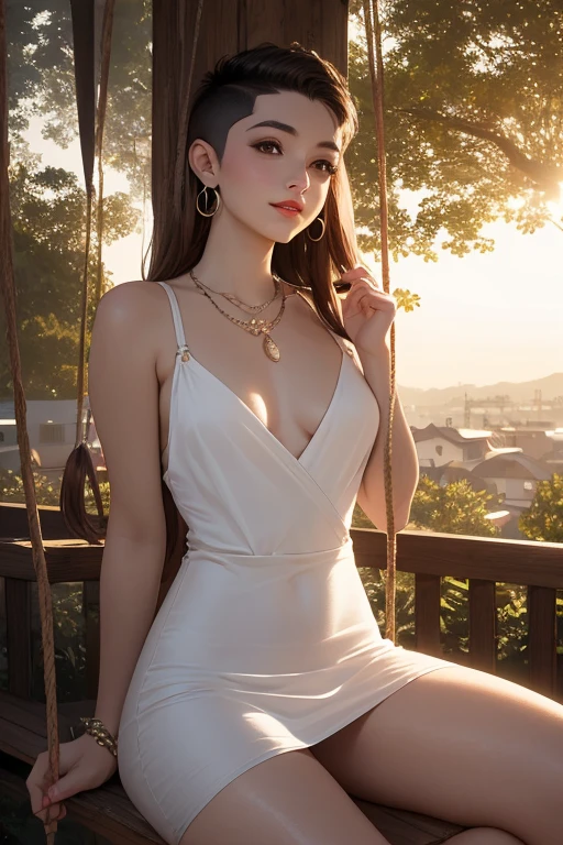 concept art, small chest, hips, look at viewer, turing back, showing butt, shy blush face, sexual expression, 1 Indian girl, wearing long small sexy dress, unconcerned, NSFW, quality, in the garden, loli, contrast, dark, little chubby
