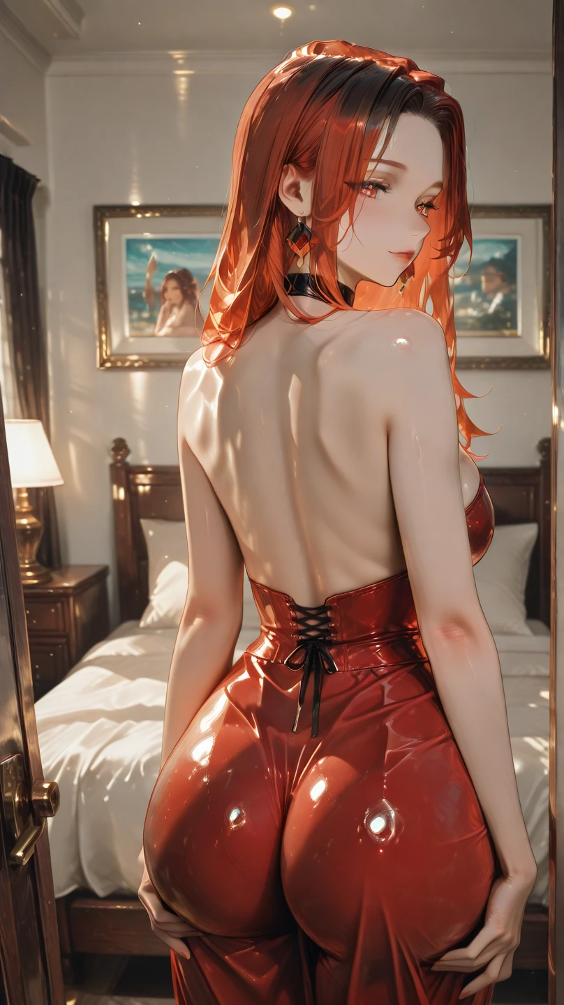 a young 18 year old girl with red hair, green eyes, pale skin, having sensual sexual intercourse with a muscular black man with brown eyes and a thick penis, oral sex, pornographic, luxury scene, detailed