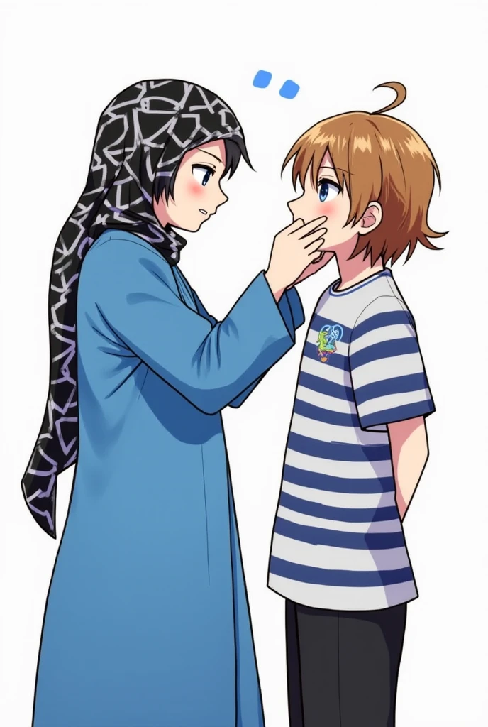 The girl is wearing a burqa and the boy is without clothes and is fucking the girl.
