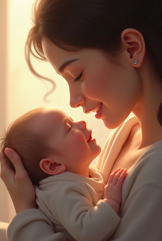 A mother touching her nose with the baby 