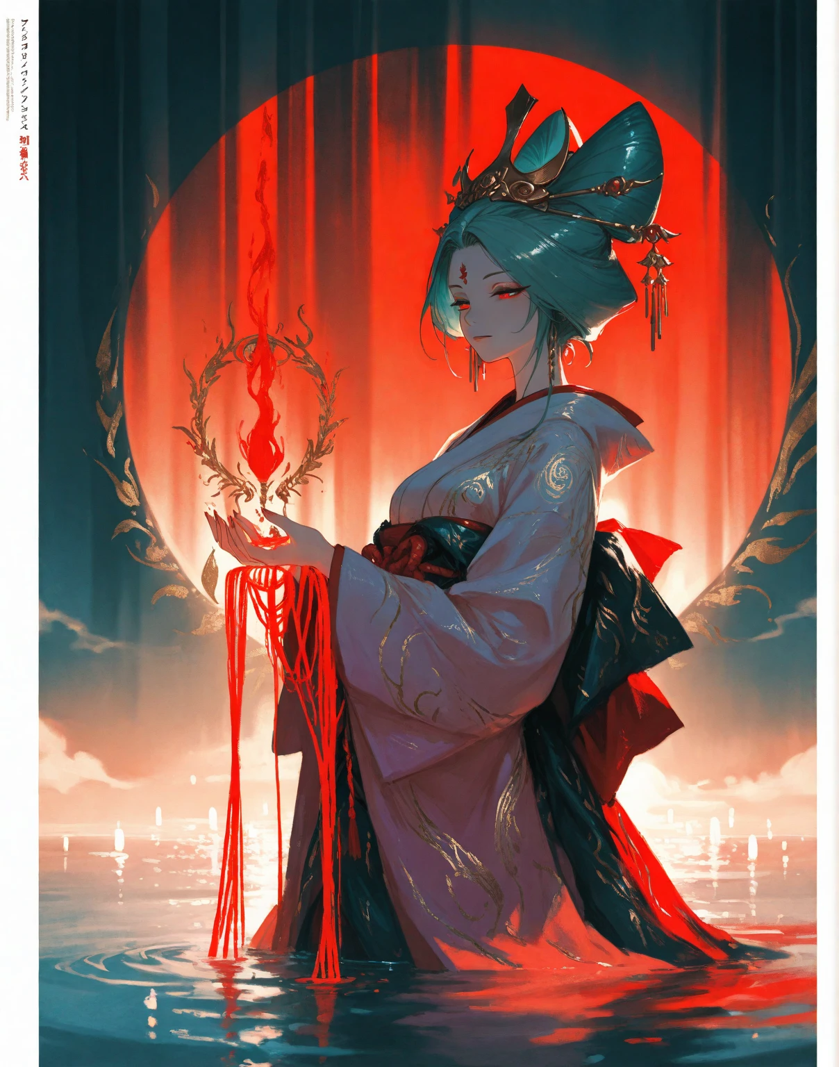 ((best quality)), (((masterpiece))), (highres), original, extremely detailed 8K wallpaper, [an extremely delicate and beautiful girl who with dark red long hair,dress,scarf,feather and is (heroic battle:1.3)],(beautiful detailed red eyes),world masterpiece theater,beautiful detailed garden, fluttered detailed petal, grow, melting, abstract, [a girl who has short hair with long locks,small breast ,messy hair, red eyes,long sleeves ,Taoist robe,oversized clothes is melting and splashing],splash,hyper detailed,backlighting,sand, water,black background, dust clodust,water splash, (((Ink painting style))),(((Chinese Brush Painting))),, Blacker than black, darker than darkness, I wished for my crimson mixture, The hour of awakening has come, Falling into the border of infallibility, Appear as a distortion of worklessness, dance dance dance, What I want from the torrent of my power is collapse, Unparalleled collapse, All things equally reduced to ashes, come from the abyss, This is mankind's most powerful means of attack., This is the ultimate attack magic, Explosion!