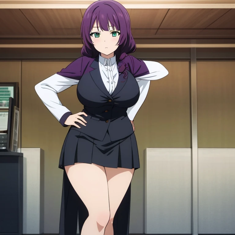 masterpiece, best quality, 1 Girl, ((looking at the audience)), Lilac hair, Purple Eyes, long hair,  Ahog, sweater, sweater skirt, Pantyhose, 163 cm, Hair between the eyes, Large Breasts, aldult, 33 years old, Mature, Glasses, Solitary, only, Smile, Cat ears, Cat&#39;s Tail, direction, Catwoman, Animal ears