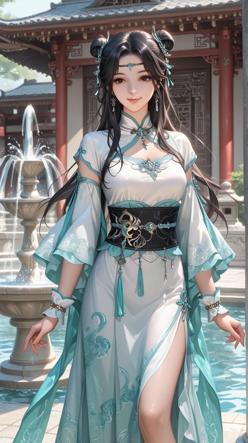 1 girl Girl's masterpiece, high cold Korean makeup, Seductive Korean faces,temperament,smiled,The perfect combination of water and dragon,Snowflakes,lightning , The dragon, and various intricate embellishments,There are luxurious accessories and gorgeous and luxurious and complex Xiuhe Han clothes light pink,A tight face with a tall nose and a tall figure,The picture is real, mixed with conceptual art, Antique and modern are a perfect combination, the picture is dazzling,surround,Radiant,Cumbersome concept art,8K picture quality, best quality and most detailed composition