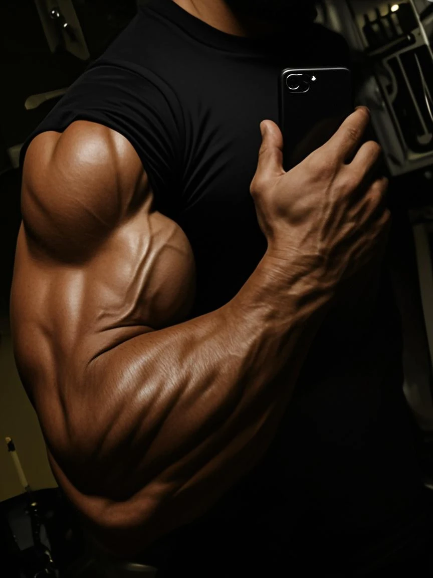 、Scene with handsome man doing bench press in gym