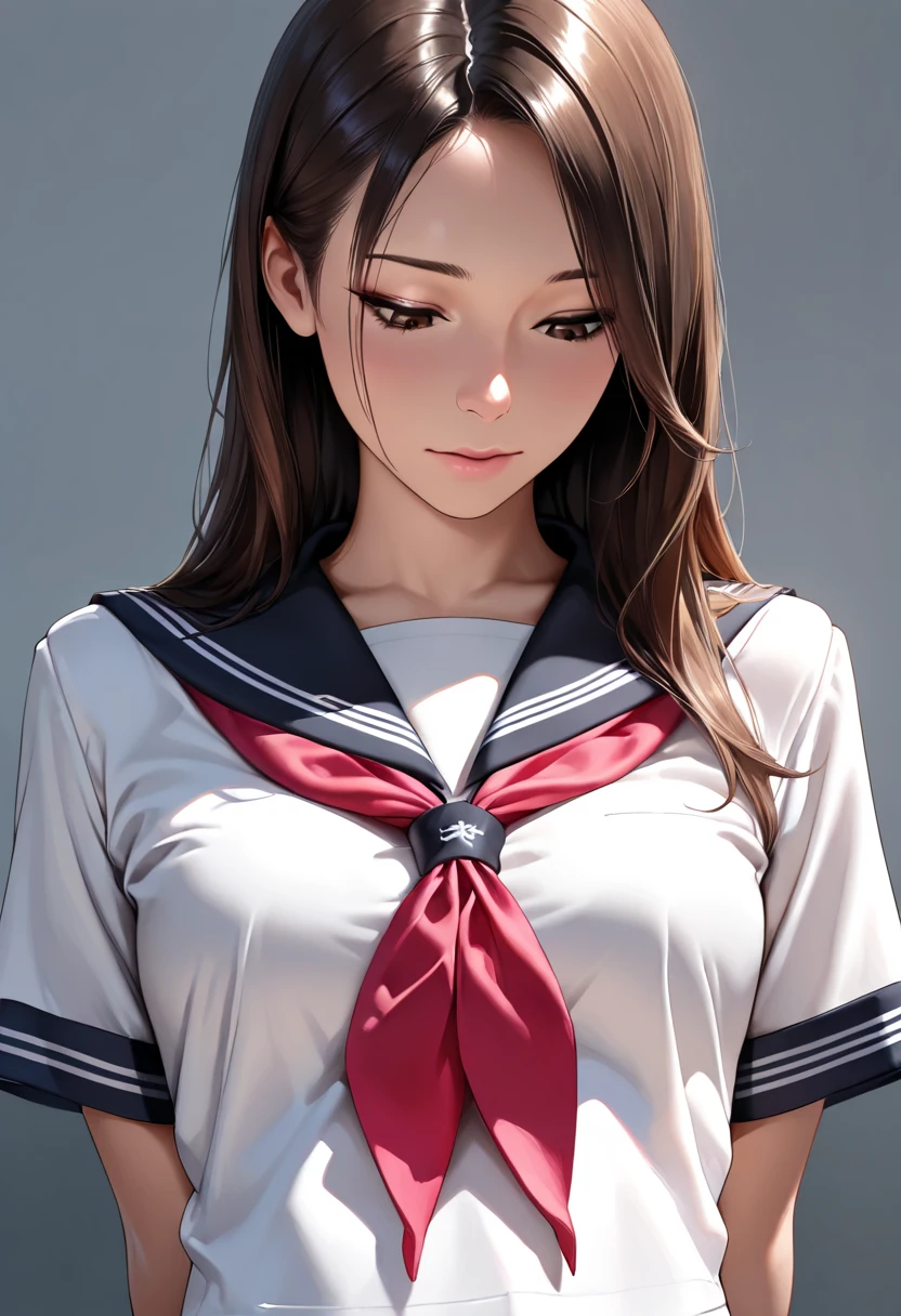 (masterpiece:1.5),(best quality:1.5),(high resolution:1.5),(8k:1.5),(perfect face:1.5),(beautiful detailed eyes:1.5),(Cowboy Shot:1.5) ,(extremely detailed face:1.5),(perfect lighting:1.5),(extremely detailed CG:1.5), (perfect hands:1.5),(perfect anatomy:1.5),,(perfect body:1.5),(perfect hands:1.5),(perfect fingers:1.5),(full body:1.5),(fighter:1.5),(1woman:),(megami magazine:1.25),pale skin,(medium breasts:1.2)(large ass:1.2),(black long hair:1.2),(red eyes:1.3), ,(Sailor suit:1.3),(red short skirt:1.2),,looking at viewer,(sexy look pose:1.5)Maintain that facial detail,(cameltoe:1.2),(white Underwear lines are visible:1.2)