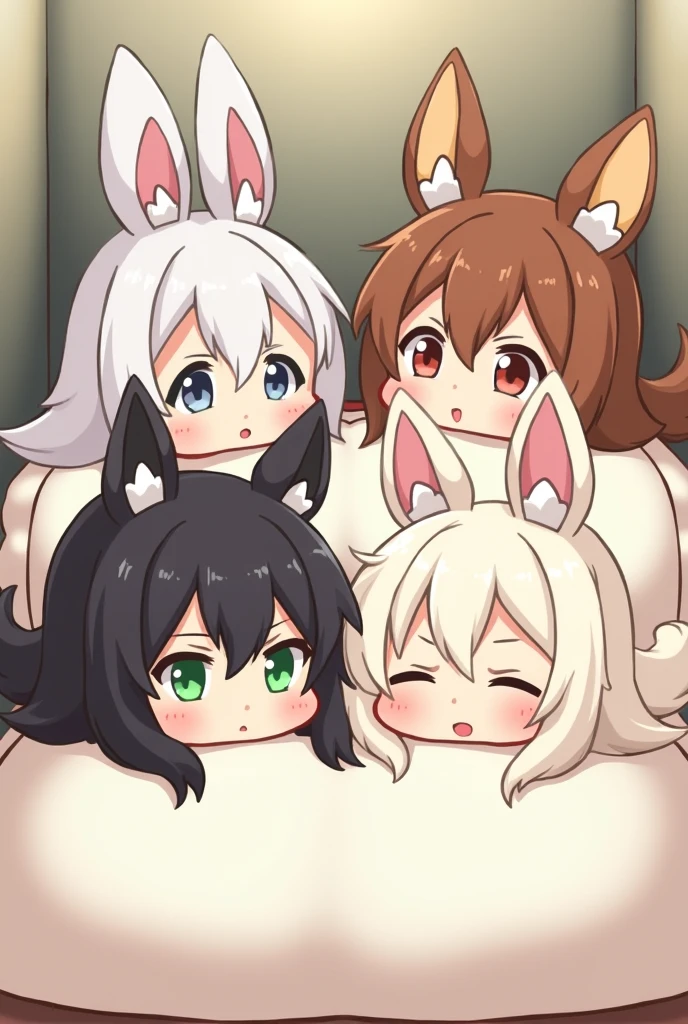 Group, harem, score_9,score_8_up,score_7_up, source_cartoon, kemono style, anthro furry bunny girls, three bunny girls, naked, pov, pov blowjob, the girls are licking and sucking on viewers cock, more naked bunny girls in the background, simple background