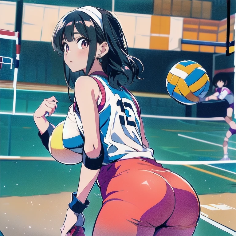 Beauty mother-in-law　Black Hair　hair band　volleyball　Bloomers　gym