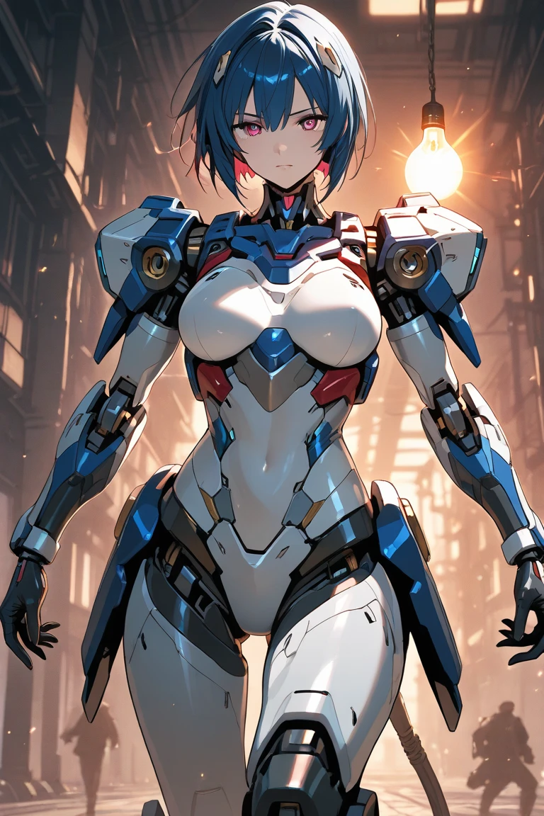 UHD, retina, anatomically correct, textured skin, masterpiece, accurate，SOLO，high quality,extremely detailed，(A robot female),(Iron body:1.7),(shiny skin:1.8),(bright light),(Standing position:1.7),[detail face],(petty face:1.7),(Police type robot)(Blue and white)
