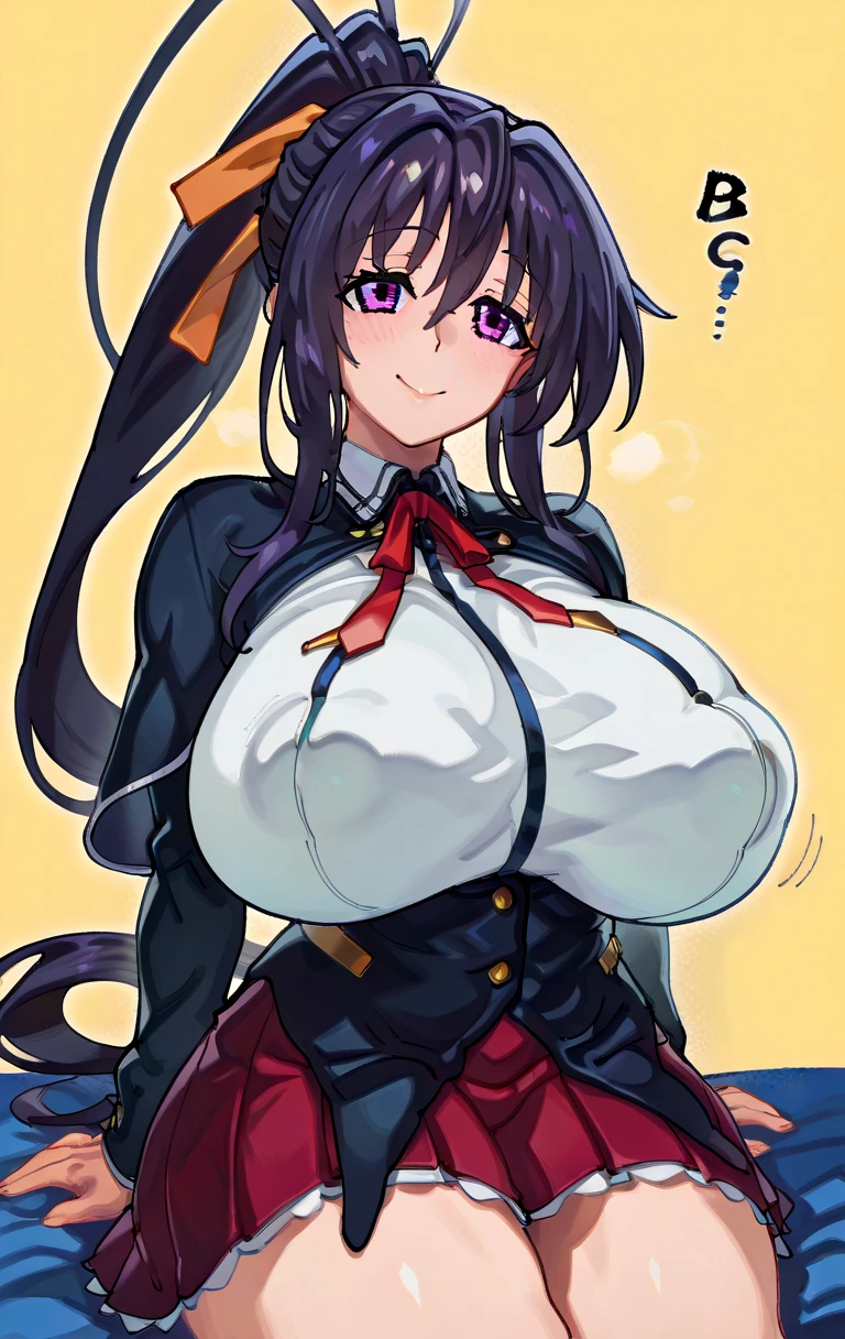 nsfw,1 girl,full body,open mouth,gag,(gigantic breasts:1.5),arms up,leaning forward,short hair,dark blue hair,yellow eyes,drooping eyes,embarrassed,blush,blazer and miniskirt,restrained,rope shackles,ropes get entangled her breasts,ropes get entangled her arms,dutch angle,close to viewer,in darkroom