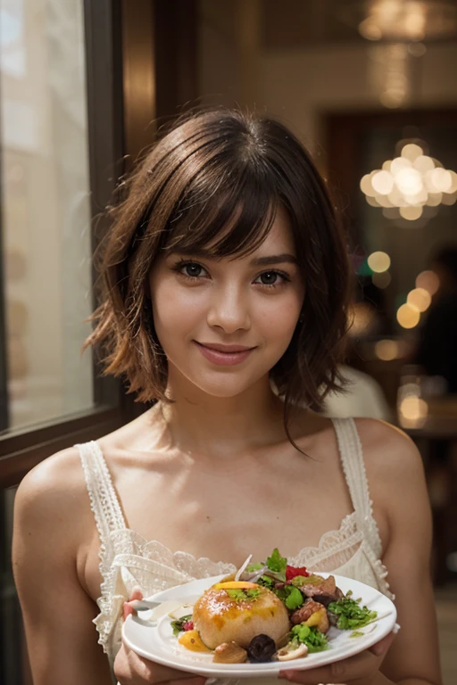 (software:1.8、masterpiece, highest quality),1 girl, alone, have, realistic, realistic, looking at the viewer, light brown eyes, Brunette short bob hair with highly detailed shiny hair, short hair:1.8、Beautiful face in symmetry、spring clothes:1.6, Whity, lips, bangs, outdoor, closed mouth, Upper body、Big eyes、eyelash、((difdifferent backgrounds each time:1.8))、(((bangsのあるshort hair、Big eyes、big and full chest、look at the audience、beautiful beauty、show me your ears、long neck、smile、please close your mouth and smile)))、ideal body proportions、proper clothes、no cleavage ,happy smile、beautiful teeth、japanese girl)))) pink cloths