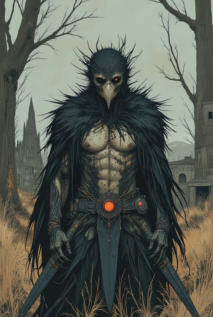 Crow, by Gerald Brom, best quality, masterpiece, very aesthetic, perfect composition, intricate details, ultra-detailed