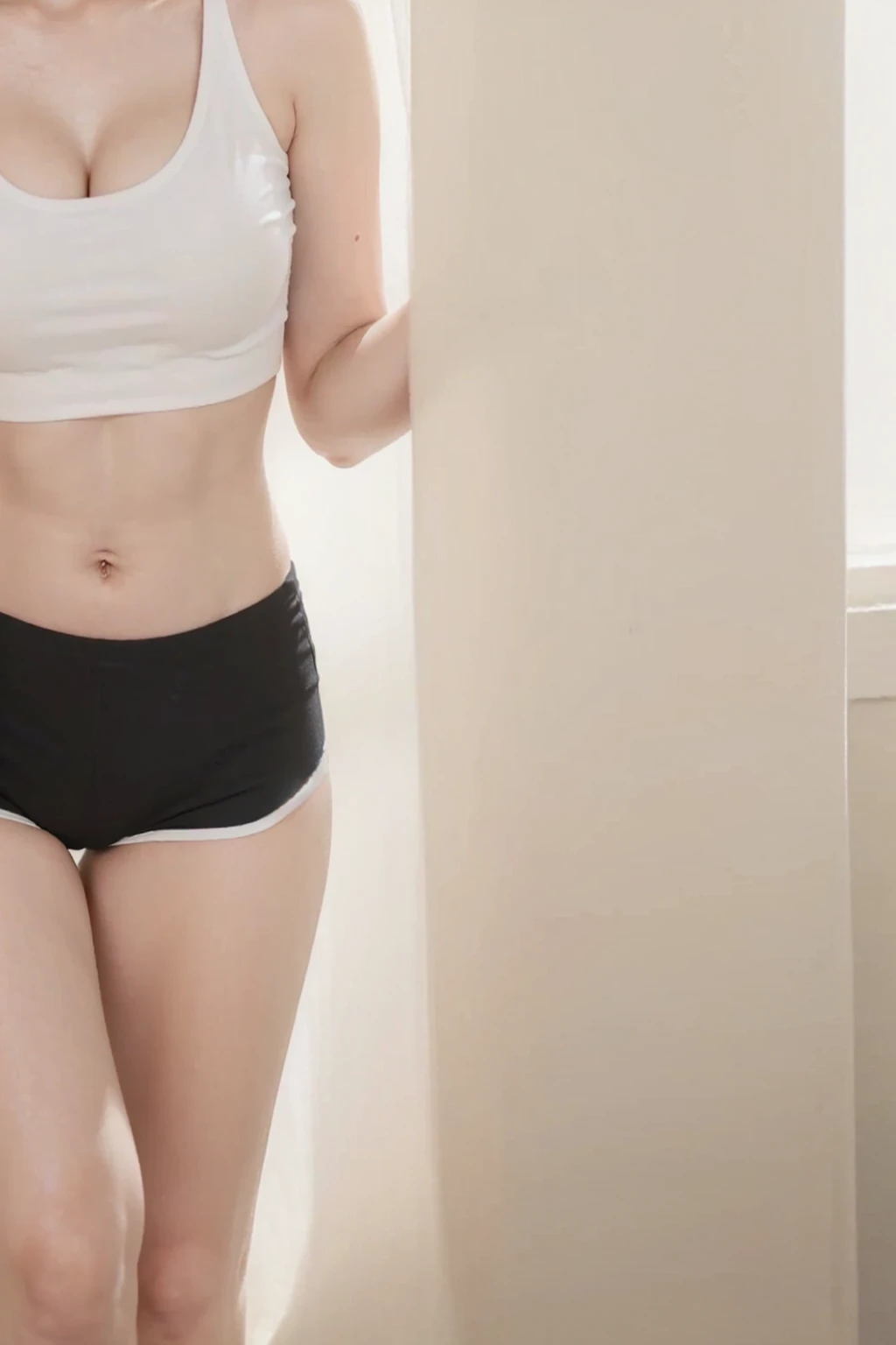 Ryujin lifting shirt, breast out, pink nipples, midriff,navel, inverted triangle body shape, belly chain around ryujin waist, belly chain, sweety ryujin 