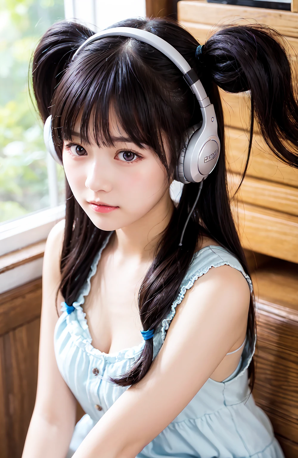 (masterpiece, best quality,high quality,White skin,Beautiful detailed face),(realistic:1.2),photorealistic,perfect lighting,(extremely detailed CG:1.2),(masterpiece, best quality:1.2), girl laying on the floor with headphones on, anime style 4 k, cute girl, beautiful high school girl, moe artstyle, seductive girl, best girl, young girl, 4 k, 4k, attractive girl, girl, (girl), an girl, 4k wallpaper