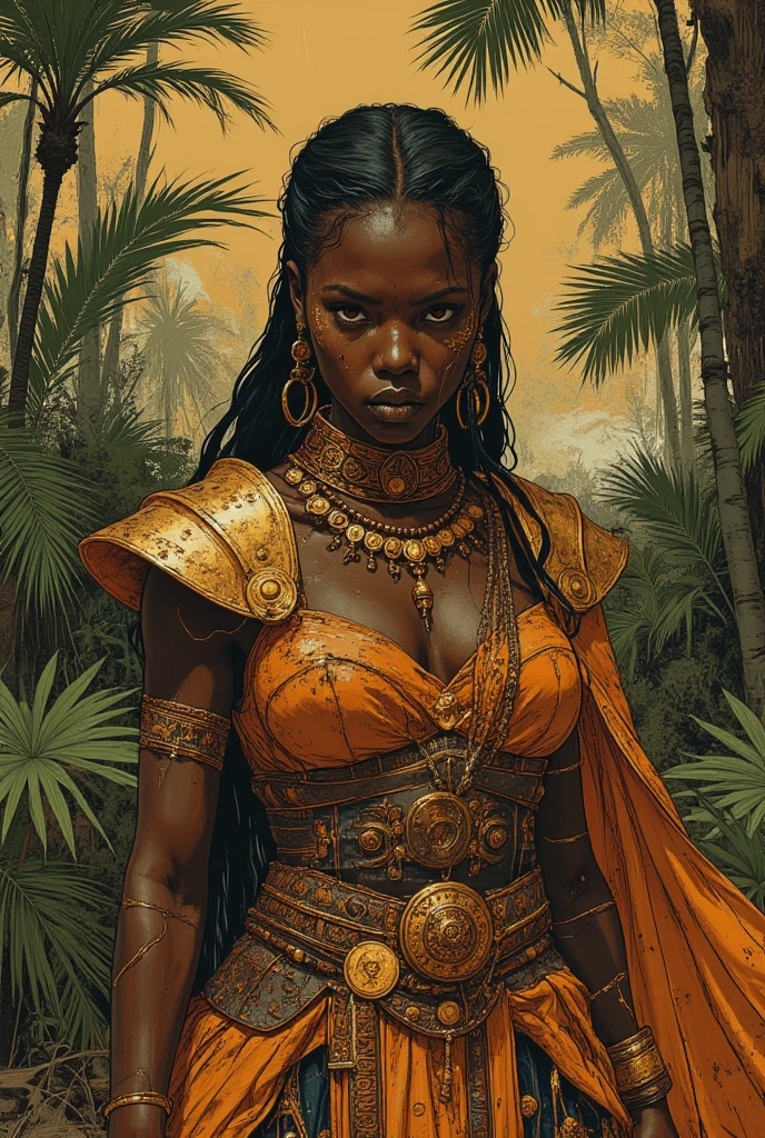 iza brazilian singer look a like, african princess, rpg character, medieval fantasy, close up portrait, sexy, female, small breast, very dark skin, black women