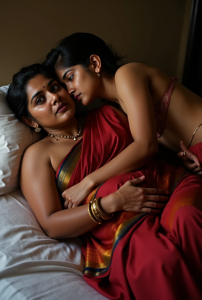 A naked 50 years old Indian mother having sex with a young boy on bed