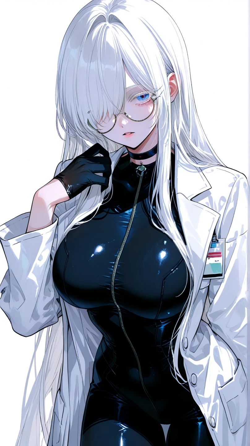 (Top resolution、Distinct_image)top-quality、A woman、masterpiece、highly detailed, half body, Semi-realistic、grey eyes 、26year old, silver hair,young 、Exquisite facial features、Facial features ,variation potrait, long hairstyles, teenage, cool , cold sharp eyes , {Very detailed 8k CG unit wallpaper}, Elagent, gorgeous
Mommy type , plump body curves, big breasts, perfect body (doctor_, lab coat, stethoscope, doctor), sexy, clinic, glasses