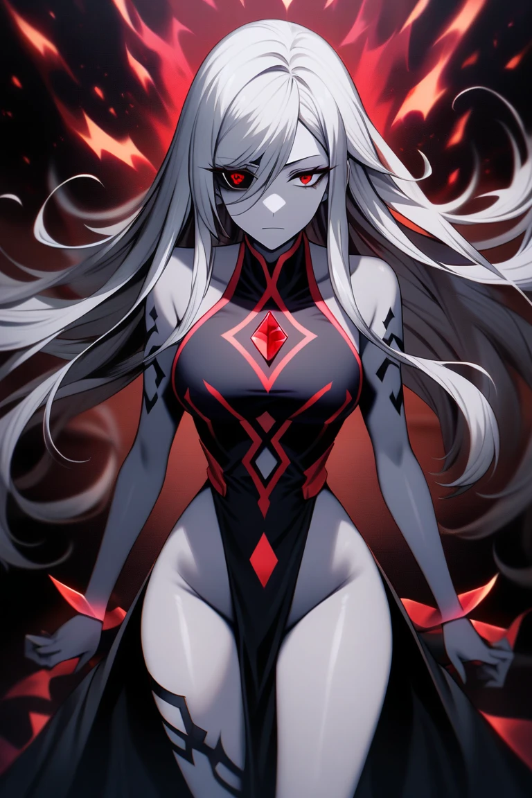 Black full body suit Red lines all over the body Little girl seductiv a smile Bare legged,very evil smile,very evil smirk,(masterpiece:1.0),(Highest_quality:1.0), 超High resolution,4k,Super detailed, photo shoot, 8K, HDR, High resolution, anime coloring, traditional media,dark aura,,,huge amethyst crystal,offical art,