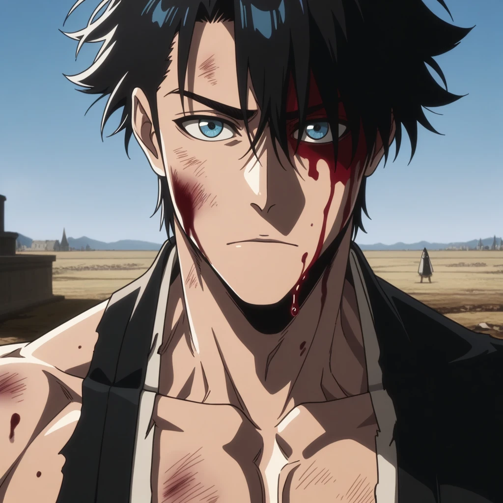 ((best quality)), ((masterpiece)), starwarsadv, 1boy, male focus, solo, clive, portrait, jacket, closed mouth, looking at viewer, black hair, facial hair, scar, weapon on back, clive_outfit, scar on face, upper body, short hair, standing <lora:starwarsadv:1> <lora:clive_V2:0.6>