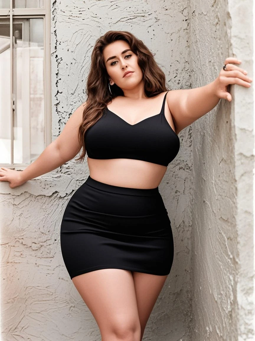 ultra high res, photo, 4k, absurdres, (incredible absurdity), ((masterpiece, best quality)), (wallpaper), (8k hd), ((full body picture)),((gigantic breasts)), tall girl : 1.4, <lora:AshleyGraham-15:1>,1girl, brown hair, solo, midriff, short hair, brown eyes, crop top, navel, meiko (vocaloid), skirt, sports bra, red skirt