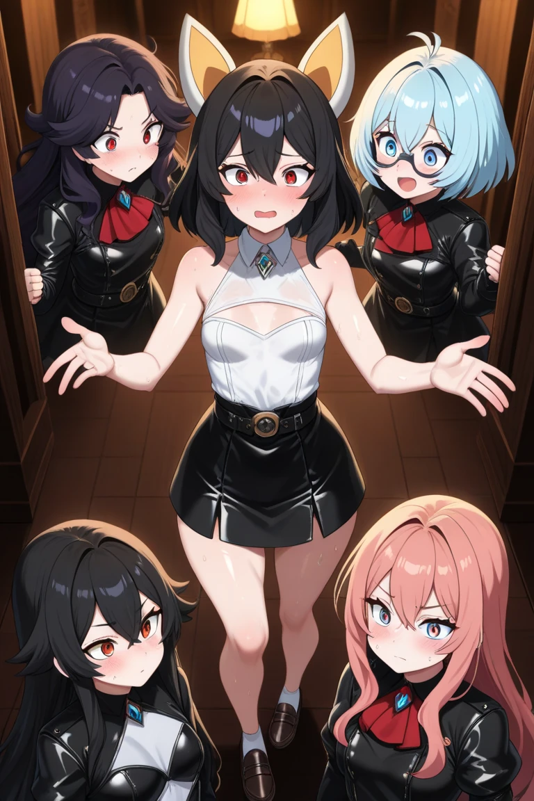 ((La mejor calidad)), ((Obra maestra)), (Detallado), personajes anime, blanco y negro, grupo de personas anime, different and unique designs, manga anime, portada manga anime, rostro perfecto, manos bien hechas, sin color, todo detallado, perfecto, calidad 1080p, chicos y chicas de apariencia misteriosa, varias personas posando para una foto grupal