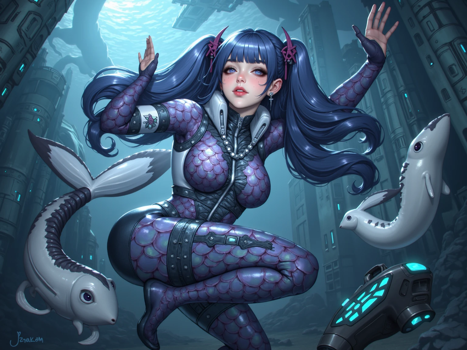 ((Highest quality)), ((masterpiece)), ((detailed)),((Browsing Caution)) (Black Dragon&#39;Penis with visible veins)Love sex with girl Couple love beach

(Wet Rubber Suit) 　(See-through black knee-high socks)

Blue Hair,Red Eye,Long Hair　Black sandals
 (Hot and glowing skin) Sweating in the Dragon&#39;s Heat&#39;return 