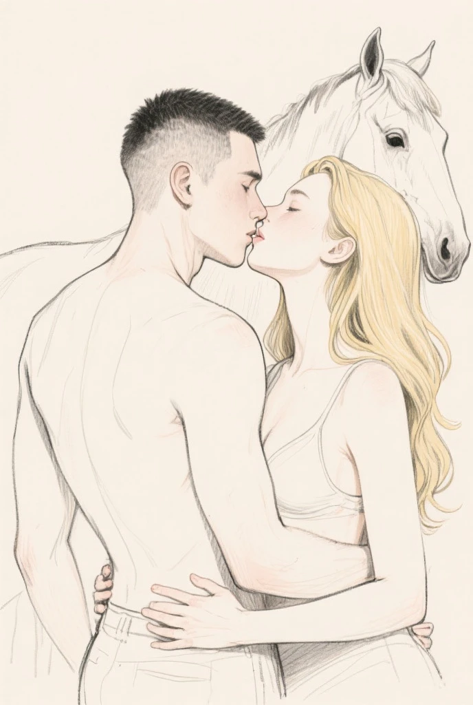 A naked horse and a naked guy with a tattoo at his back. The tattoo say Jackson. The guy making baby with the horse