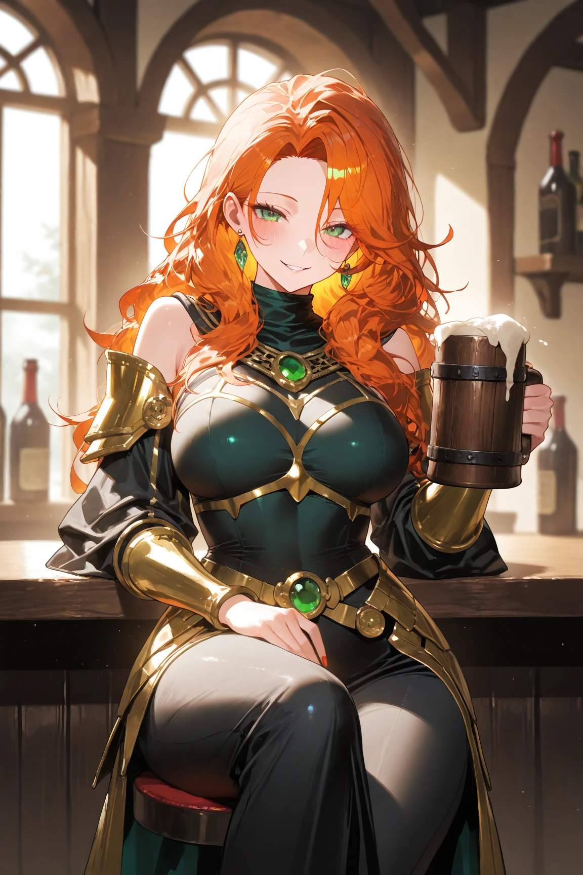Makima, medieval times, animals, food, tunic, dark green velvet, tight pants, leopard print cape, black leather high boots, fruit and vegetable accessories, brooches and pins, golden apple, bunch of grapes, belt with plate-shaped buckle, bag with culinary pattern print.