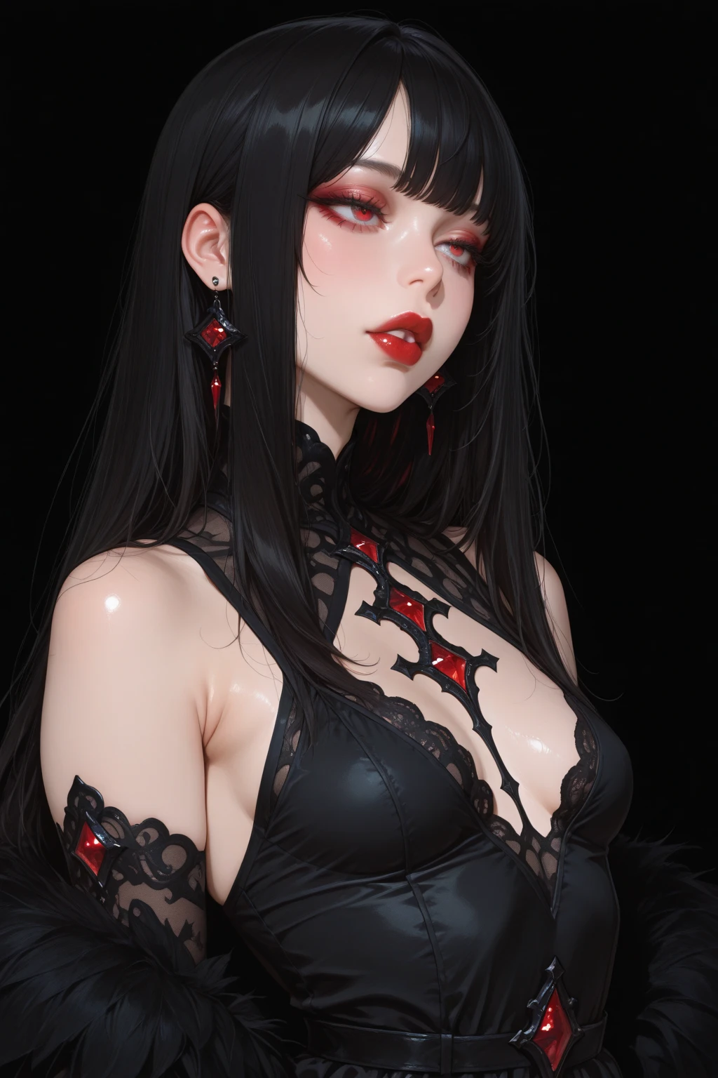 1 girl、Detailed facial details，Cat ear，Black long hair,red lips，Slim，Latex school uniform，Student Clothing，Large Breasts，Charming red eyes,，handcuffs，collar，Radiant Skin，campus，forest