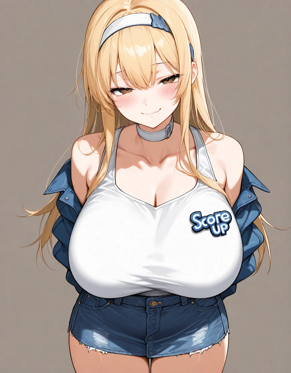(masterpiece, best quality), 1girl, hoshikawasaraNS, 1girl, JamOrbital,solo, long hair, hair ornament, long sleeves, navel, bare shoulders, hair ribbon,wide sleeves, side ponytail,crop top,sleeveless shirt,thigh strap, heterochromia, highleg, x hair ornament, front-tie top, strap slip, blue shorts,jacket,open jacket,Improvised,(tape gag),