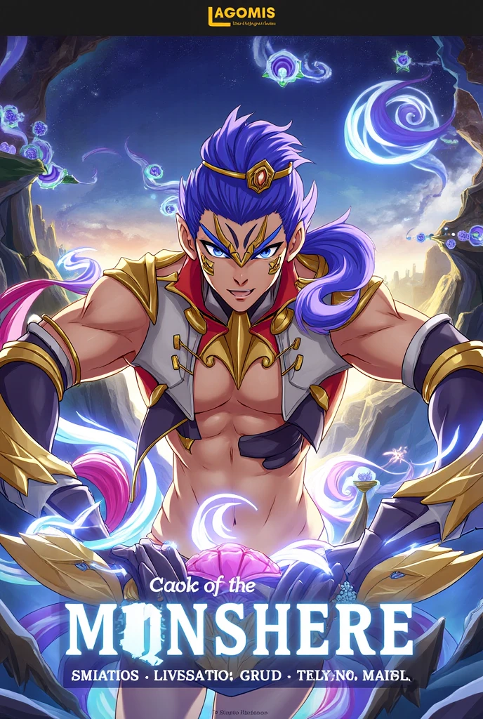 Galafuz, 20-year-old boy, lean toned, bowl-cut white hair, his skin color is tropical Latin, he is naked, coming out of the sea, behind him is an army of sea elves, who are also coming out of the sea, going towards the sand of the beach, many of the sea elves are riding sea monsters, Galafuz is the god of the seas, he is commanding the army of sea elves, Galafuz is in an action pose, he is raising his arms and summoning sea storms, many rays, his eyes are energy, full body, powers, sexy guy, sexy gay, naked, army of sea elves, full body,6 firm packs, detailed abs