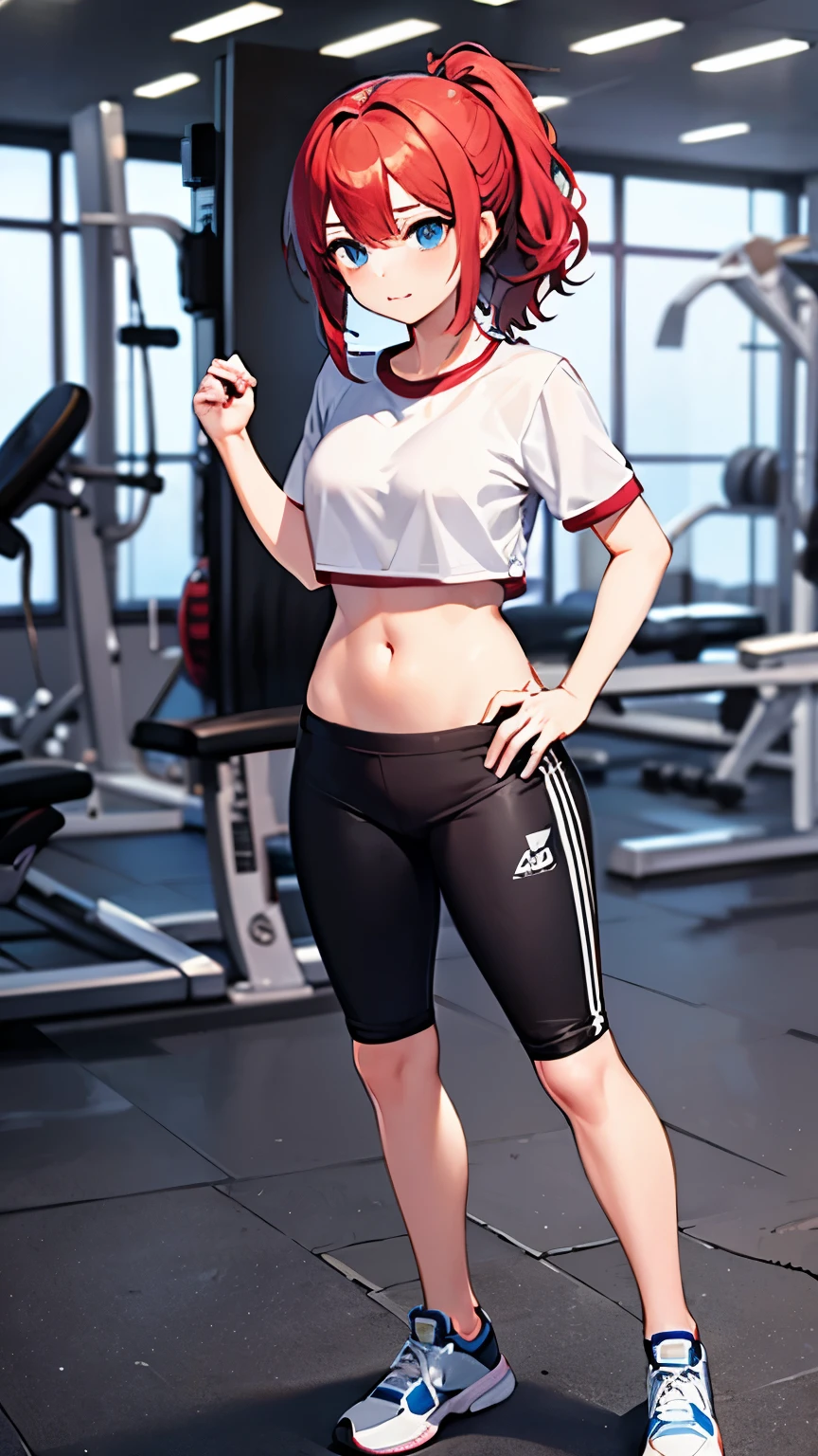 Athletic , Tomboy, short haired, big breasts, Leggings, Back view, Surprised, shocked, Expression, Fit body, Average height, fit thighs, tight butt,
