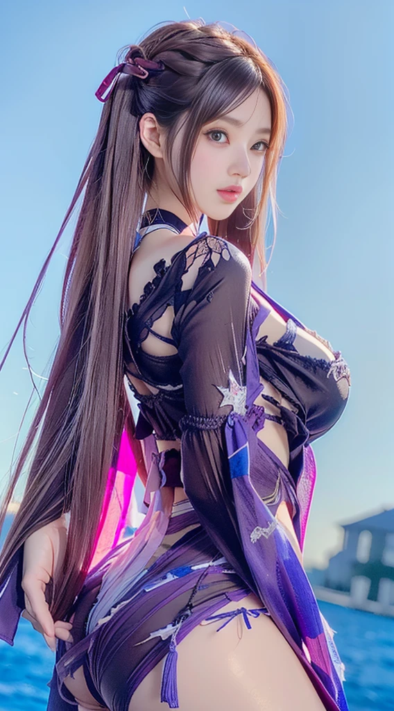 black strapless dress, 1girl, elbow gloves, breasts, solo, flower, braid, hair flower, long hair, sky, hair ornament, huge breasts, from below,  black hair, pantyhose, tree, outdoors, looking at viewer,  black cloak, mole under eye, purple eyes, arms behind head, very long hair, single braid, cloak, cloud, smile, arms up,  swept bangs, blue rose, looking down, bare tree, star \(sky\), standing, armpits, black gloves, cloudy sky, shadow, from below,dusk,spider lily,  <lora:ElsaClothing[black strapless dress,cloak,pantyhose]:1>, masterpiece, best quality,incredibly absurdres, 1girl,