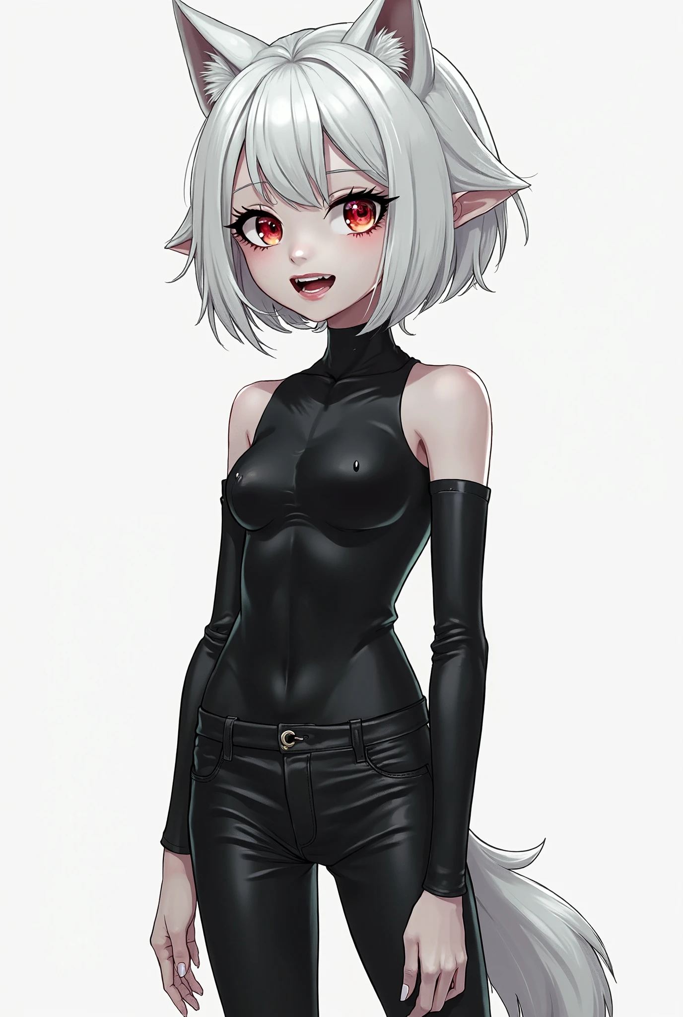 8k, masterpiece, highest quality, best quality, official art, beautiful and aesthetic, extremely detailed, (fractal art: 1.3), colorful, highest detailed, perfect face, upper body, HDR, sexy, wide hips, thicc figure, Detailed face, Detailed eyes, red eyes, perfect face, perfect eyes, ( 1elf, 1 female elf, 1girl, trans, futa, futanari, big ass, slim waist, pretty face, long white hair, sharp jawline, he is sexy, she is beautiful, she has black eyeliner, he has makeup, she has a girly face, she is tanned, she has big , she is blushing, she wears blush, hips wider than shoulders, slim torso, black lipstic, e-girl makeup, blushing, pretty, sharp jawline, red eyes, cute, thigh high socks, goth clothes, black skirt, black crop top, black lipstick, black eyeliner, cute smile, Goth, goth priestess, RAVEN, goth makeup, goth clothes, white hair, wolf cut, bulge, bulge in underwear, genitalia outline, penis bulge, bug julge in pants