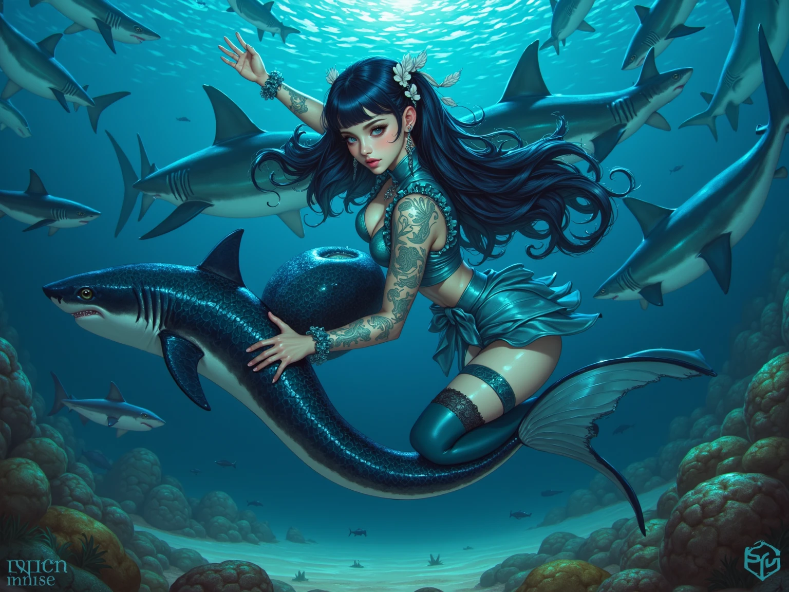 Masterpiece, a little black mermaid in the sea. --auto