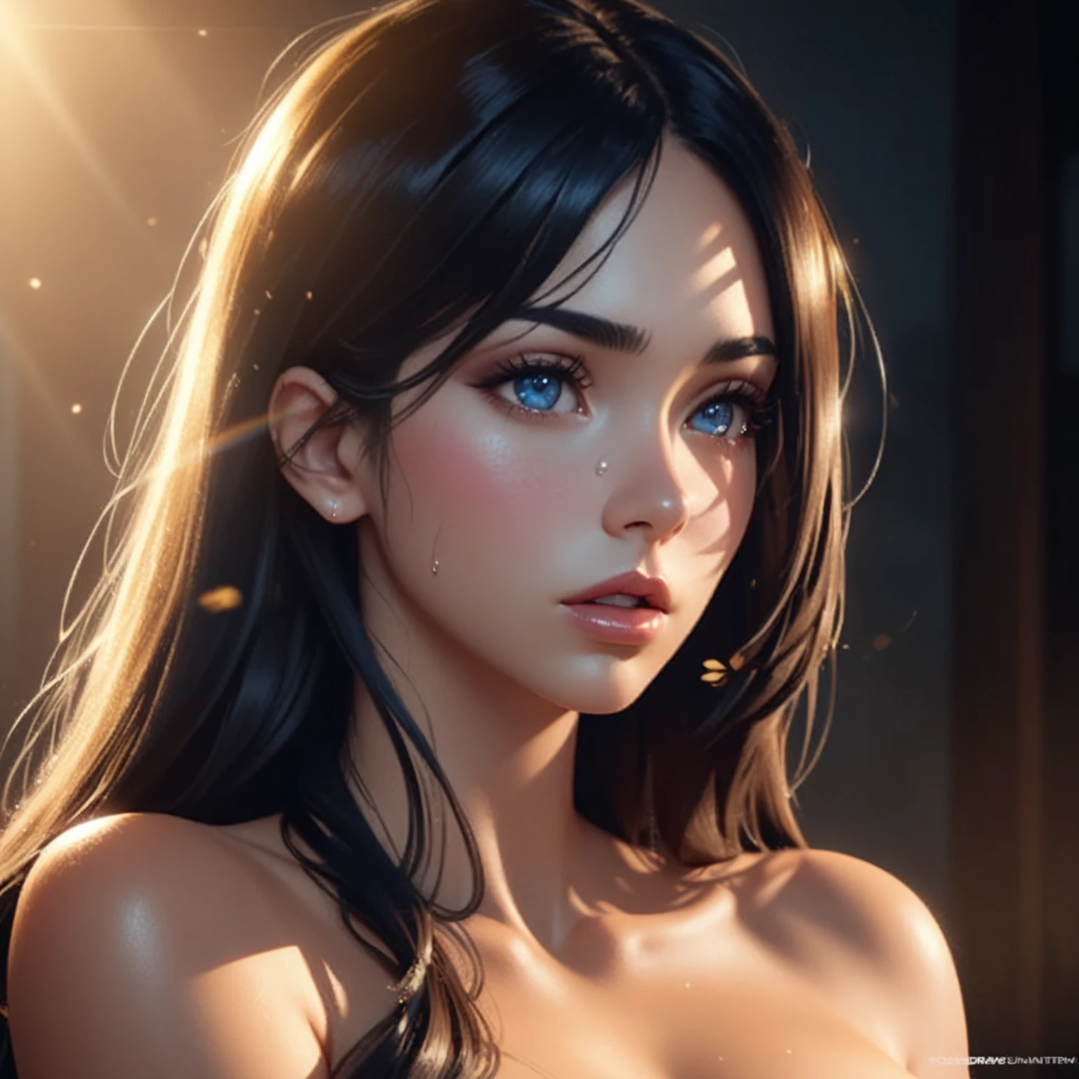 (8k, best quality, masterpiece:1.2),(best quality:1.0), (ultra highres:1.0), watercolor, a beautiful woman, shoulder, hair ribbons, by agnes cecile, half body portrait, extremely luminous bright design, pastel colors, (ink:1.3), autumn lights,
