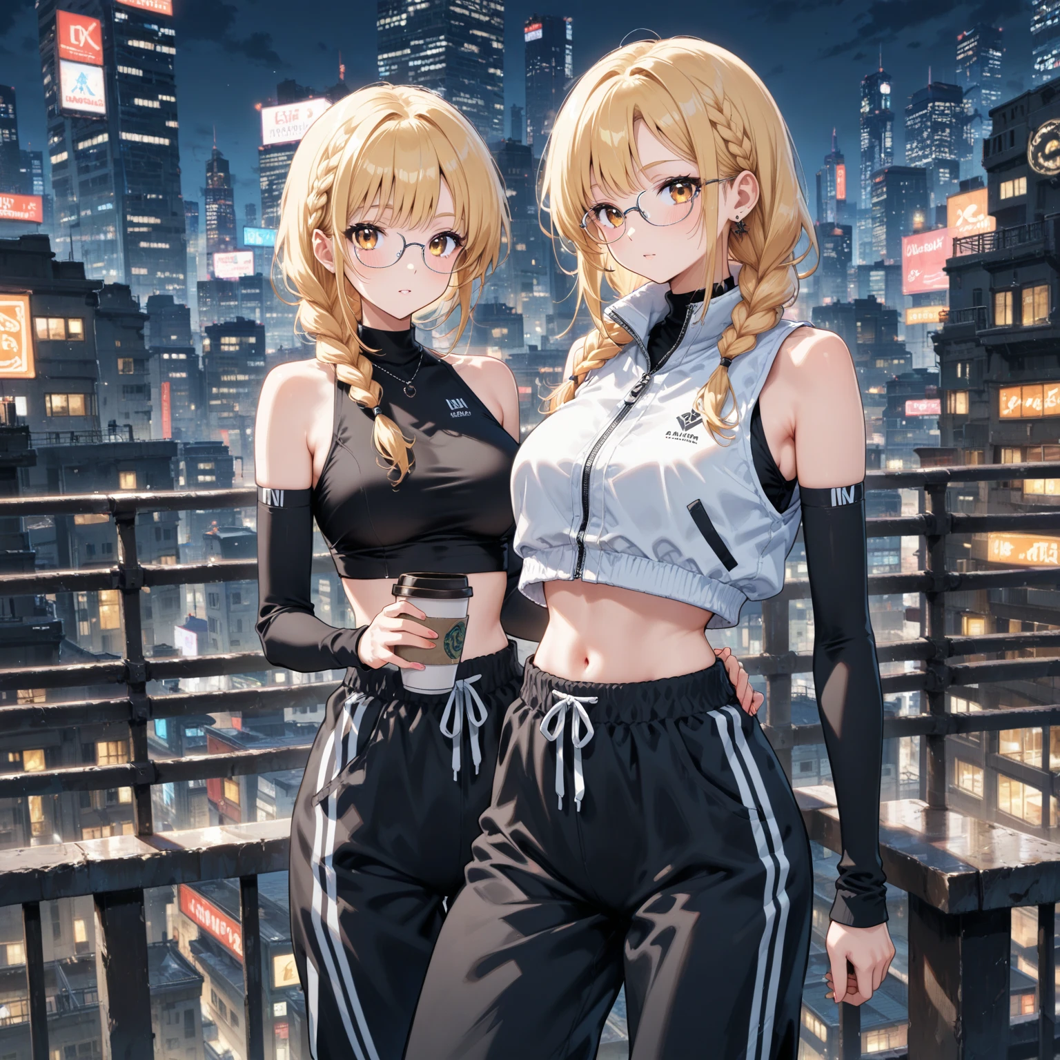 sports girls,((((1 girl, 1 girl)))), adorable and beautiful blonde hair walking seductively down the street)), 1 sporty Zwillinge girls,(2 girls:1.3), adorable and beautiful blonde hair walking seductively down the street)), (big boobs:1.4),sagging breasts,(((very light blonde hair:1.35,slick hair,Long hair:1.4,colored inner hair,Ohratmung))),((Heterochromie,Eye1 blue,eye2 green,perfect eyes,eyes directed upwards:1.3,Lovely, detailled eyes,finely detailed beautiful eyes:1,big highlight on the eyes:1.2)),((fat)),(((shiny skin:1.5,light skin: 1.5,Skin tanned,shiny skin,very shiny skin,shiny body,Plastic glitter skin,exaggerated shiny skin))),(Spider abdomen,Slender waist,wide hips,athletic body,pumped up legs,delicate, detailed fingers,detailed body,detailed arms,human hands,(detailed face)), adorable,slutty,seductive,erotic,(((Not suitable for work))), zettai ryouiki,provocative clothing,Show skin,((((underboob)))),((Sport tiny good magenta,Sport-Tanga,visible thong straps)),(wear a sports outfit:1.3,Sportswear,Half-naked,with little clothing,),(detailreiches Outfit,detailed clothing), (dynamic pose:1.0),ashamed,centered,Adjust to dimensions,Rule of thirds, outside,((Night vision)),(Cyberpunk-Nachtstraße-backdrop: 1.5,Dark sky,alleywayway, alleyway,thick clouds,detaillierter backdrop:1.25), (best quality),(High resolution),(keen focus),(extremely detail),(extremely detail),(Extremely high-quality works of art),8k_backdrop,(extremely detail CG 8k),(very nice 8K CG),((hyper super extremely detail perfect piece)),flawless,(((masterpiece))),Illustration,bright colours,(complicated),high contrast,Selective lighting,Double jeopardy,HDR (High Dynamic Range),Post processing,Hin