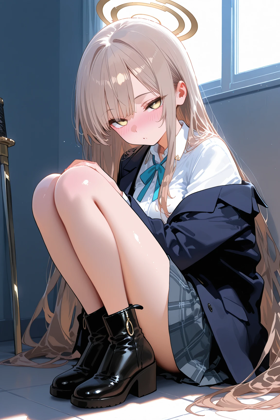 superfine illustration, Perfect Anatomy, Best Quality, Hires, amazing shading, Beautiful skin, 1 little girl, nose blush, Saliva, Ecstasy,  Close eyes, ,School Uniforms ,  Full body, SEX, Yor, touches crotch, (Rubbing the crotch with your hands:1.2),By train,, suggestive pose,Small