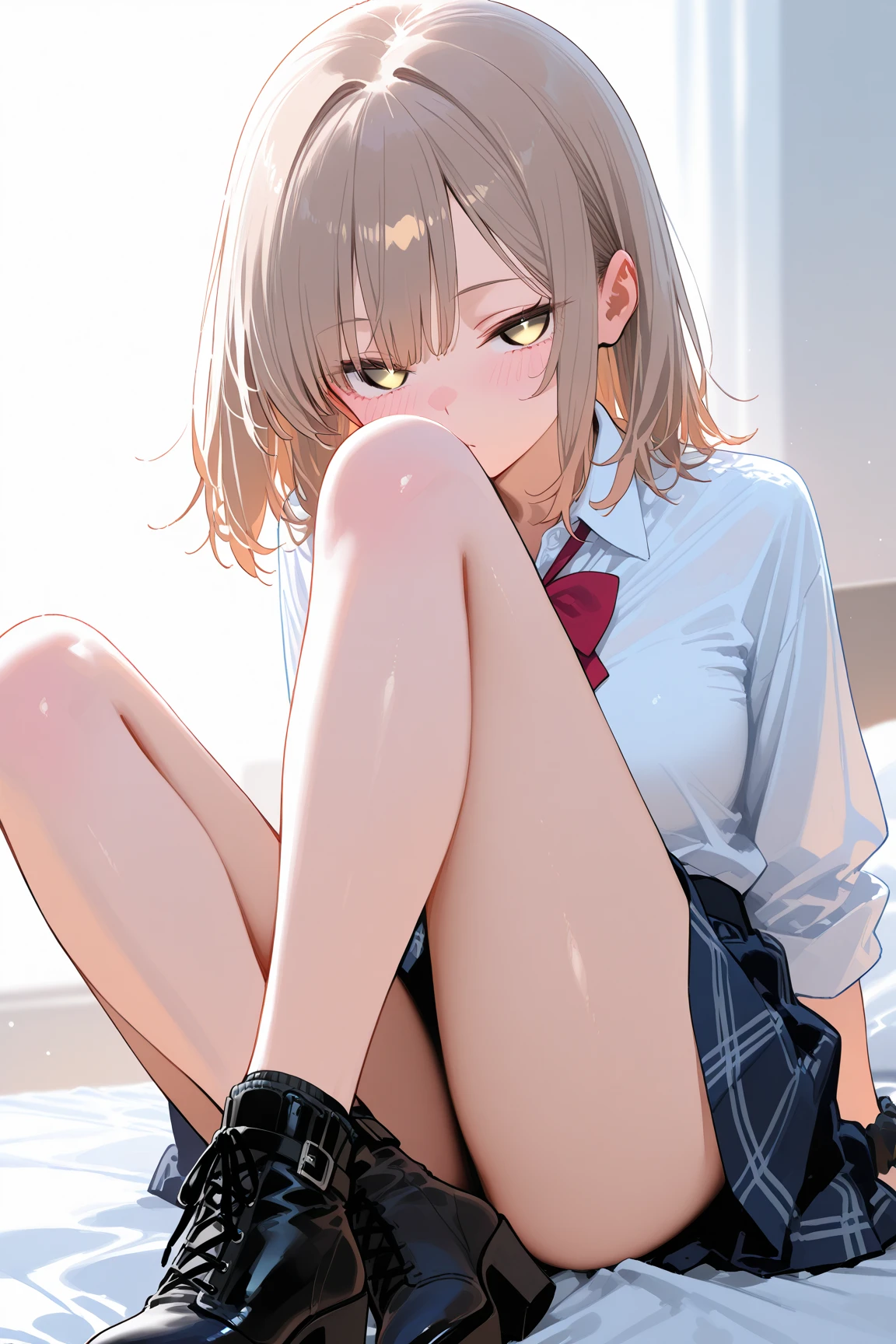 huge tit、Fully exposed、(white panty:1.5)、(dark-skinned:1.3)、opening legs(open legs:1.5)、sex、(school uniforms:1.3), (white
solid-color clothes around
waist:1.5), (knot on waist:1.3), (white collared-shirt:1.4), ((white collar, unbutton, short sleeve):1.2), (red plaid-pattern pleated-skirt:1.3), ((necklace, colorful bracelet, X hair ornament):1.2),
ultra-detailed、(8k, RAW photo, best quality, masterpiece:1.2), (extremely detailed 8k wallpaper),illustration、professional lighting,sharp focus, depth of field、
nsfw、clear eyes、perfect anatomia、girl with、 student、full-face blush, embarrassed、Plump thighs、、large breast,、Lift skirt、Blue eyes、a blond、(makeup:1.1)、(Loose socks below the knee:1.2)、Classroom、